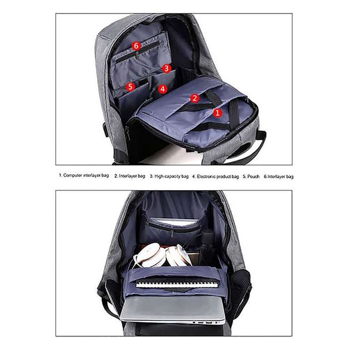 Anti-theft Travel Backpack Laptop School Bag with USB Charging Port