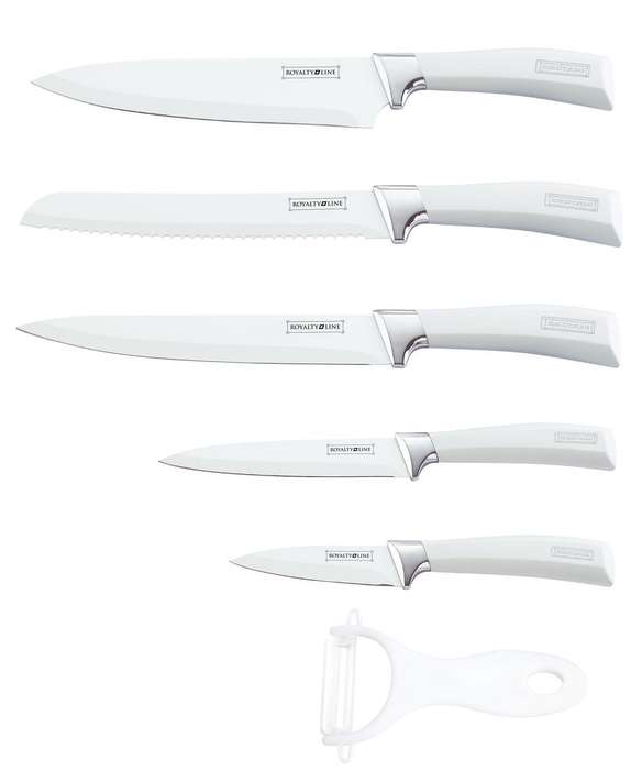 Royalty Line 5-Piece Non-Stick Coating Knife Set + Bonus Peeler - White( 1 knife missing)