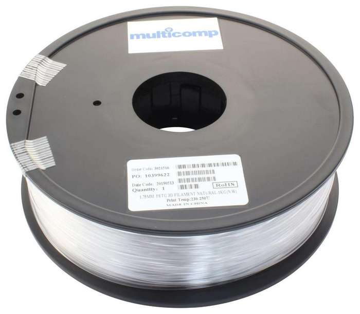 3D Printer Filament, PETG, 1.75 mm, Natural, 250 °C Melting Temp