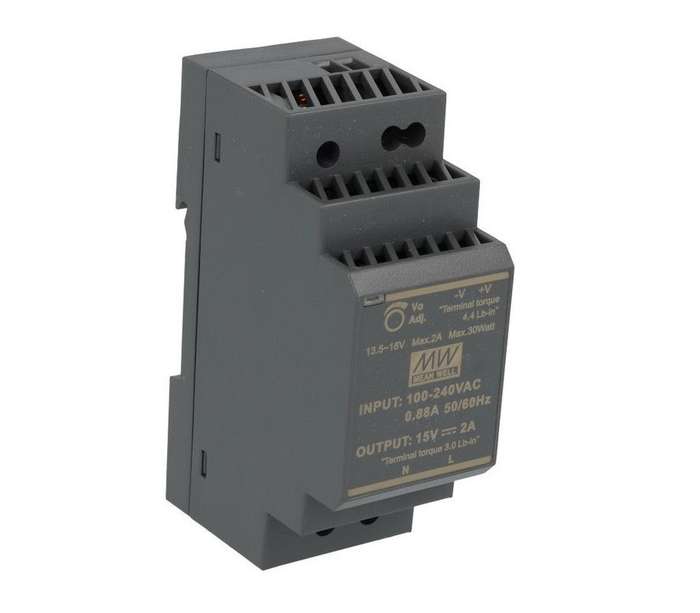 Mean Well, AC/DC DIN Rail Power Supply (PSU),ITE,1Output,30 W, HDR-30-15