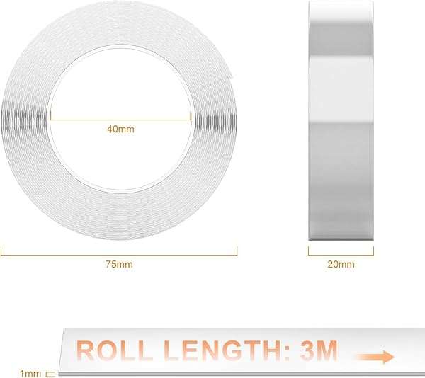 GRIFEMA 3 Meters, 2 Rolls Double Sided Tape Heavy Duty, Removable Reusable Double Sided Carpet Ta...