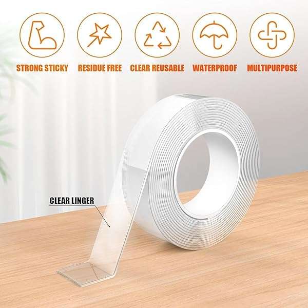 GRIFEMA 3 Meters, 2 Rolls Double Sided Tape Heavy Duty, Removable Reusable Double Sided Carpet Ta...