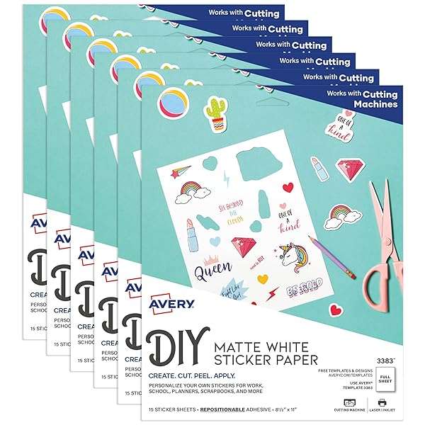 Avery Printable Sticker Paper, Matte White, 8.5 x 11 Inches, Inkjet Printers, 90 Sheets (3383)