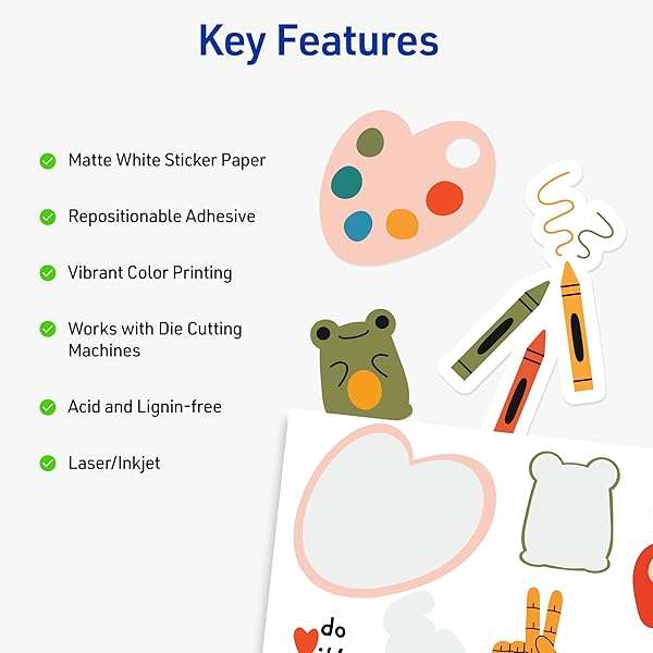 Avery Printable Sticker Paper, Matte White, 8.5 x 11 Inches, Inkjet Printers, 90 Sheets (3383)