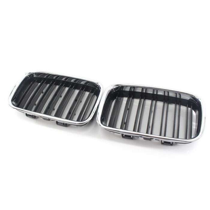 PAIR of Half Chrome Gloss Black Dual Slat Grille for BMW 3-Series E36 1992-1996