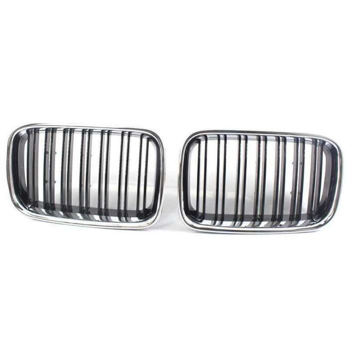 PAIR of Half Chrome Gloss Black Dual Slat Grille for BMW 3-Series E36 1992-1996