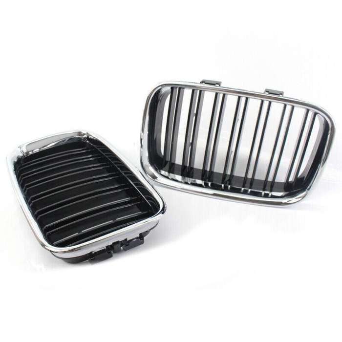 PAIR of Half Chrome Gloss Black Dual Slat Grille for BMW 3-Series E36 1992-1996