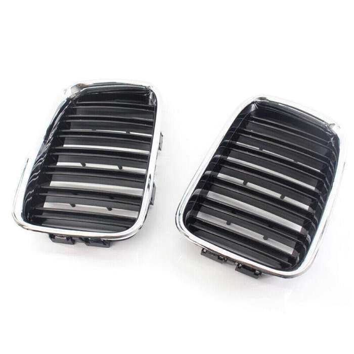 PAIR of Half Chrome Gloss Black Dual Slat Grille for BMW 3-Series E36 1992-1996