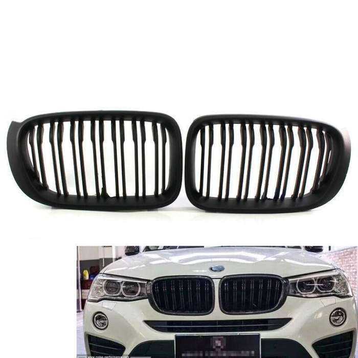 Matte BLACK Front Grille Fit FOR BMW F25LCI X3 F26 X4 X4M 15-17 Twin Slat