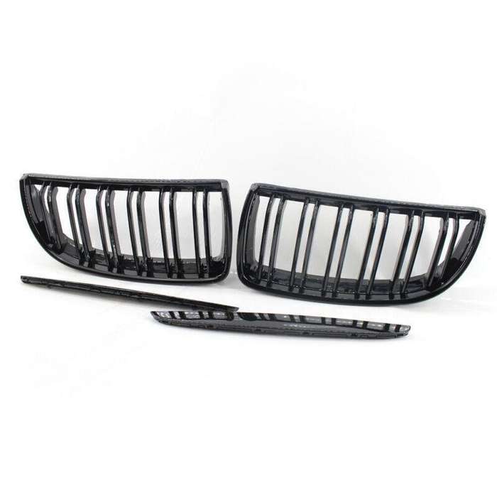 Front Center Wide Grille Gloss Black Double Line fit for BMW Kidney E90 91 05-08