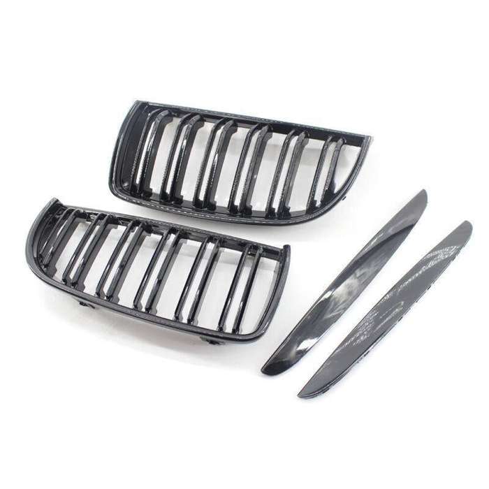 Front Center Wide Grille Gloss Black Double Line fit for BMW Kidney E90 91 05-08