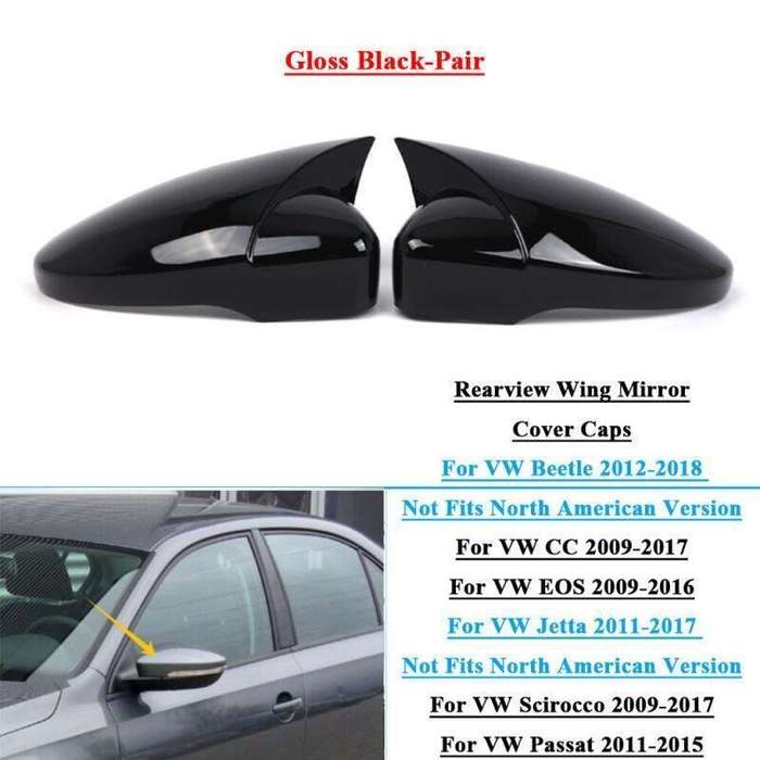 2x Rear View Wing Mirror Cover Caps For VW Jetta Passat CC Scirocco Gloss Black
