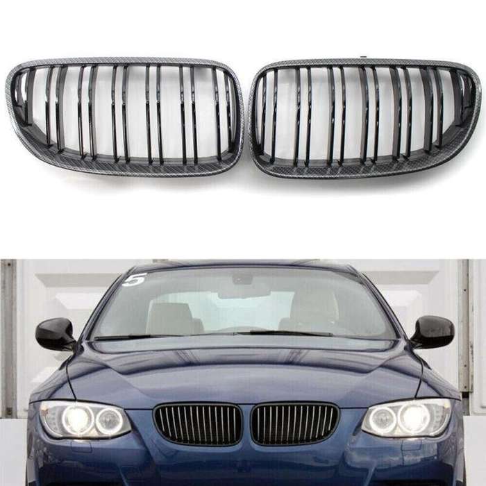2x Carbon Fiber Style Black Dual Slat Front Grille Fits BMW E92 E93 Coupe 10-14
