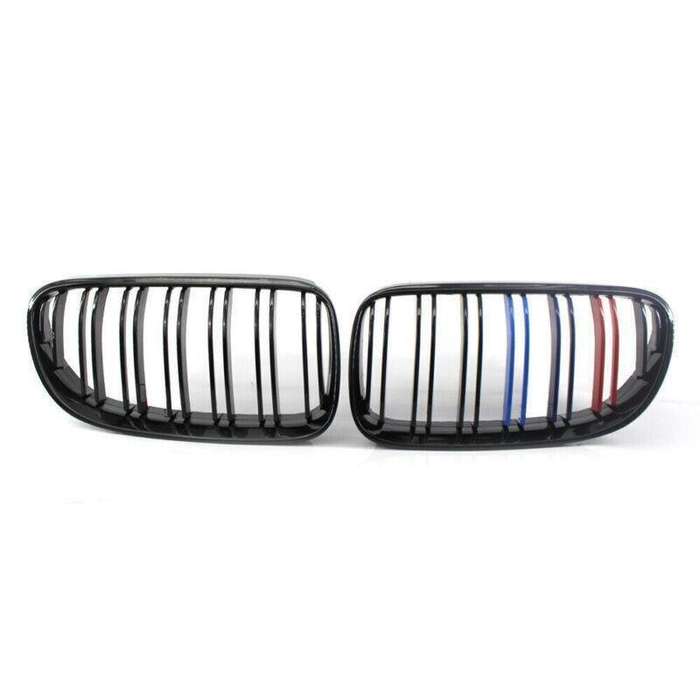 2X/Set Grille Shiny Black Dual Slat M Look for BMW E92 E93 10-15 Facelift Grill