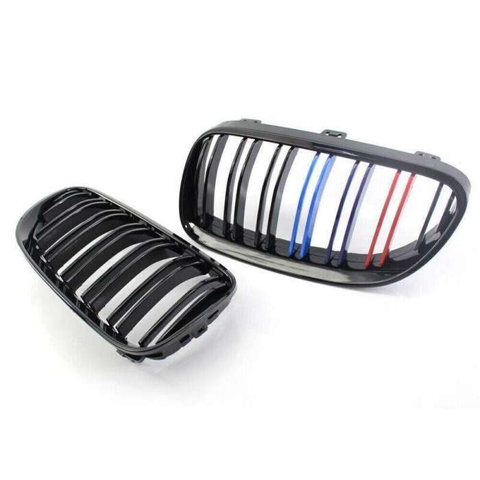 2X/Set Grille Shiny Black Dual Slat M Look for BMW E92 E93 10-15 Facelift Grill
