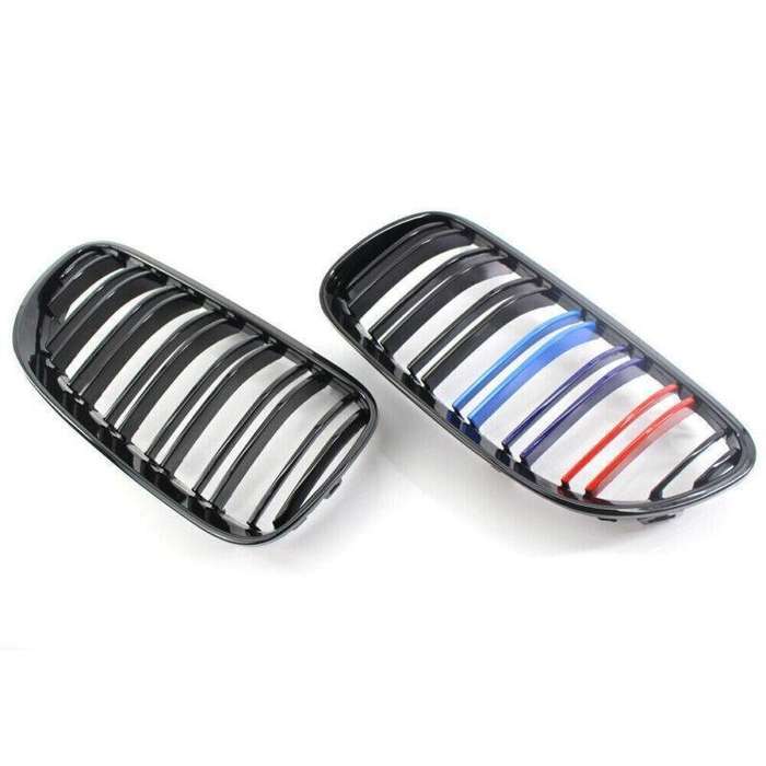 2X/Set Grille Shiny Black Dual Slat M Look for BMW E92 E93 10-15 Facelift Grill