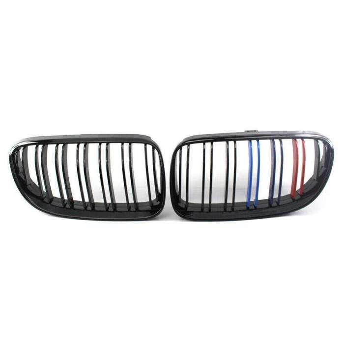 2X/Set Grille Shiny Black Dual Slat M Look for BMW E92 E93 10-15 Facelift Grill