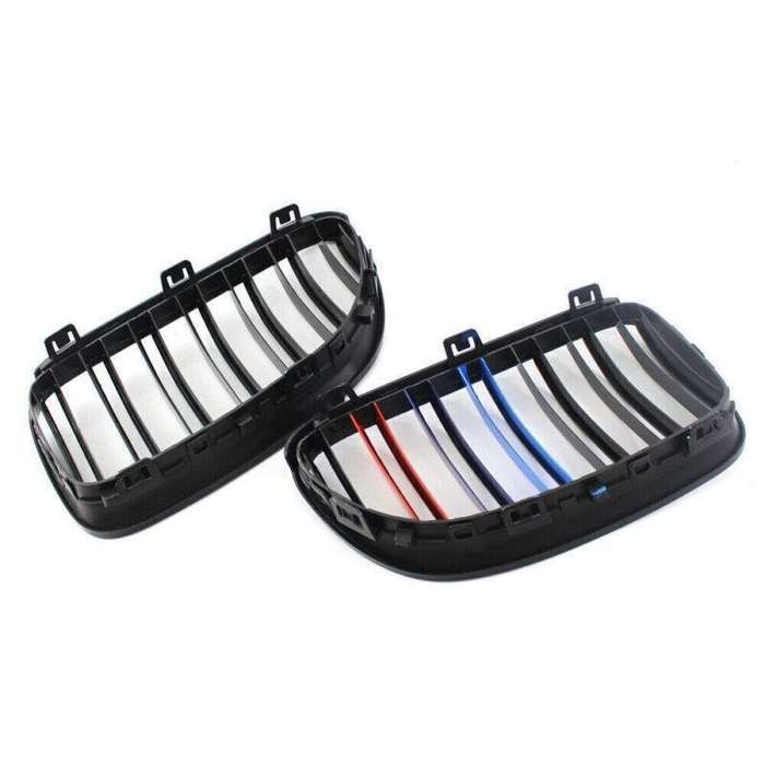 2X/Set Grille Shiny Black Dual Slat M Look for BMW E92 E93 10-15 Facelift Grill