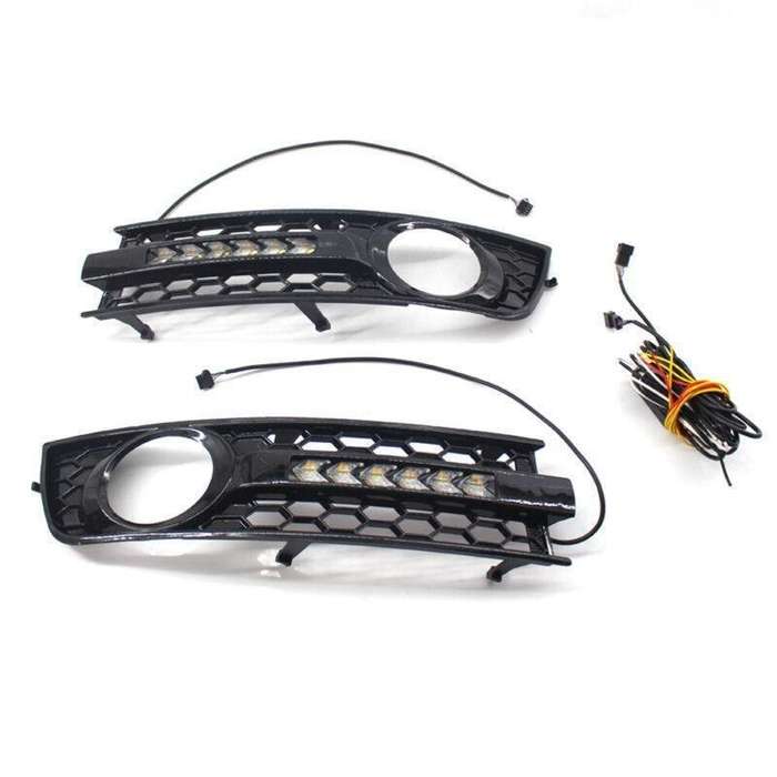 Honeycomb Front Bumper Lower Fog Light Grille w/ DRL Fit For Audi A4 B6 01-05