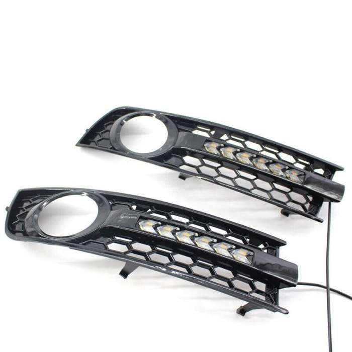 Honeycomb Front Bumper Lower Fog Light Grille w/ DRL Fit For Audi A4 B6 01-05