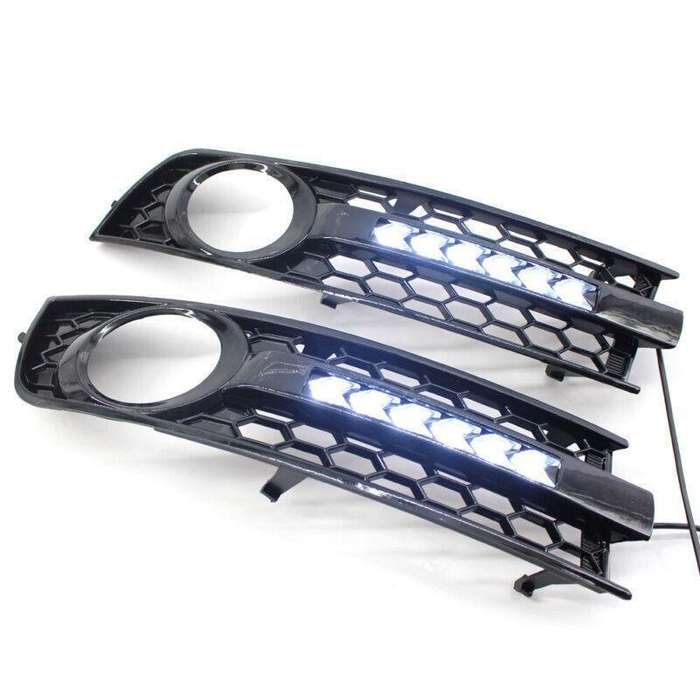 Honeycomb Front Bumper Lower Fog Light Grille w/ DRL Fit For Audi A4 B6 01-05