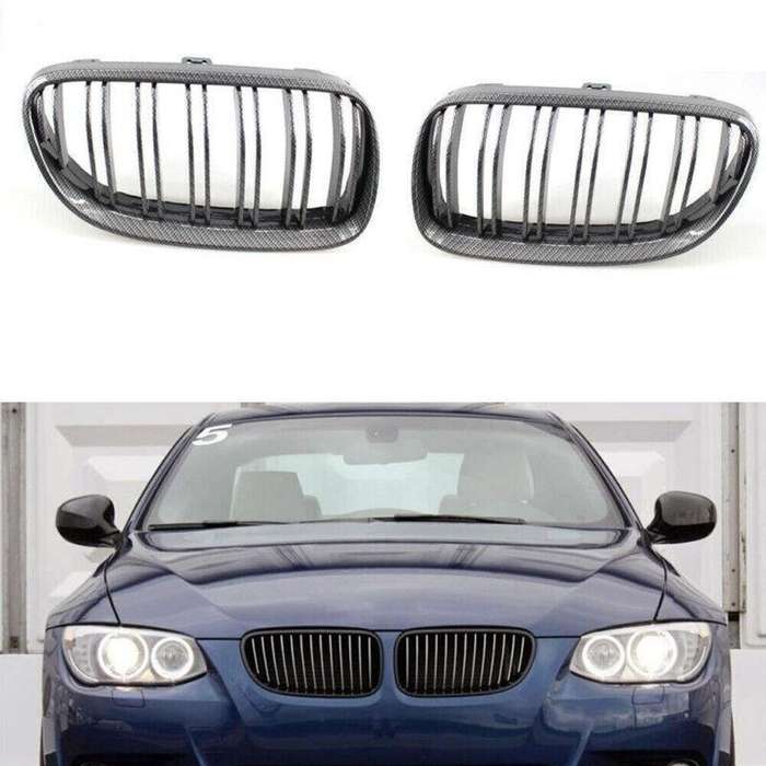 Fit 3 Series BMW 10-14 E92 E93 Pair Coupe Carbon Fiber Printed Grille Dual Slat