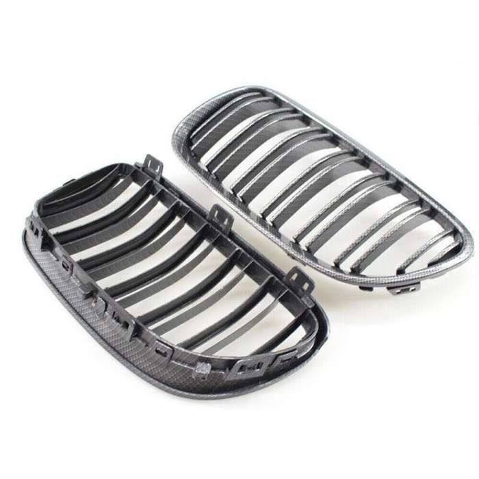 Fit 3 Series BMW 10-14 E92 E93 Pair Coupe Carbon Fiber Printed Grille Dual Slat