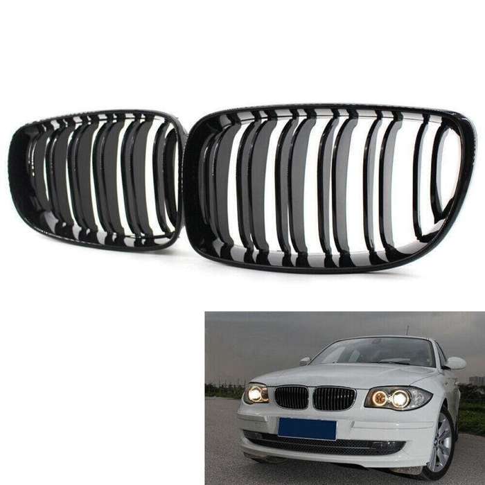 2X/Set Shiny Black Dual Slat Front Grille Fit for BMW 1 Series E87 E82 E88 Grill