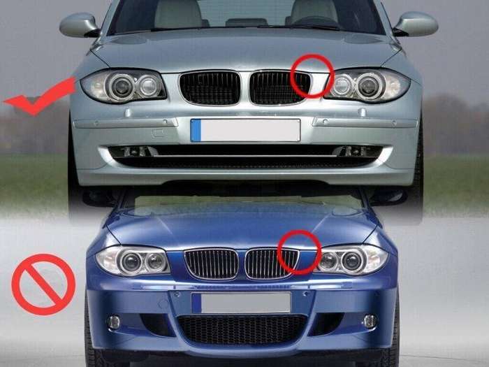 2X/Set Shiny Black Dual Slat Front Grille Fit for BMW 1 Series E87 E82 E88 Grill