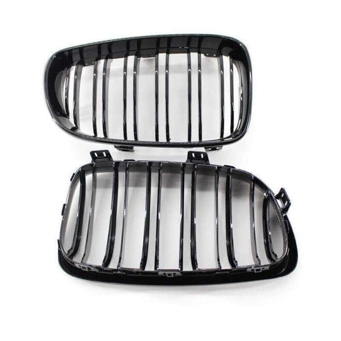 2X/Set Shiny Black Dual Slat Front Grille Fit for BMW 1 Series E87 E82 E88 Grill
