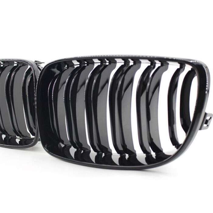 2X/Set Shiny Black Dual Slat Front Grille Fit for BMW 1 Series E87 E82 E88 Grill