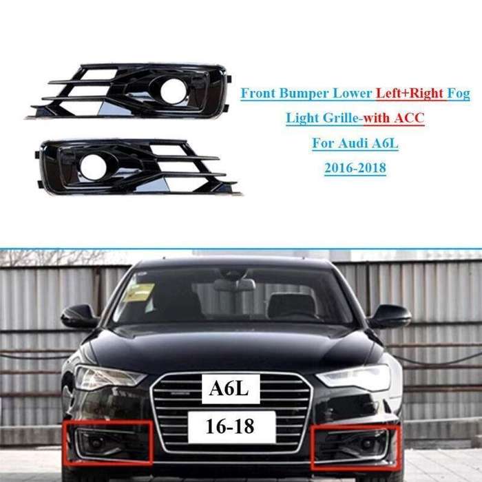Front Bumper Lower Left+Right Fog Light Grille with ACC For Audi A6L 2016-2018
