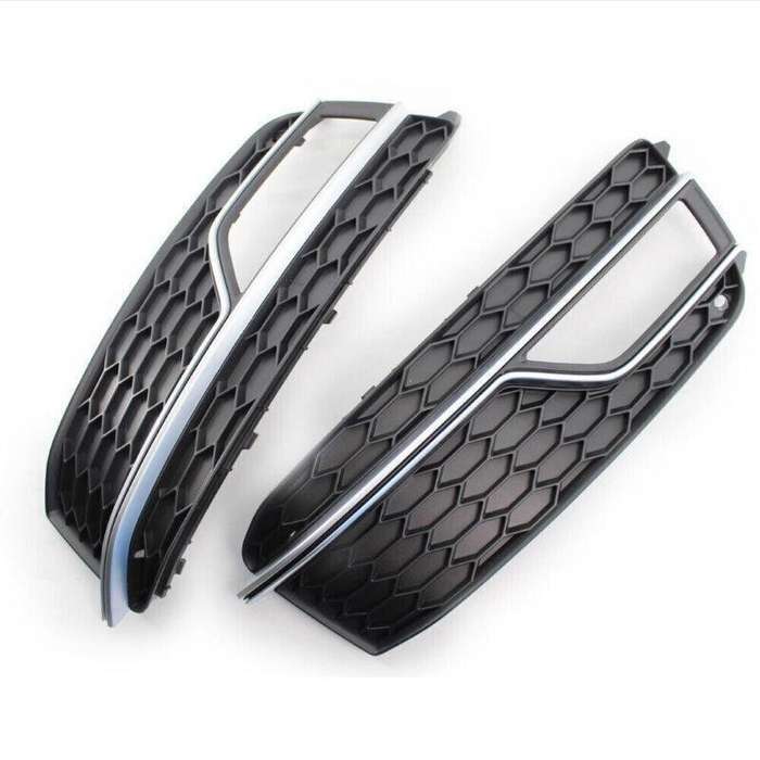 Pair Front Chrome Bumper Grill Fog Light Cover Set For AUDI A5 S-LINE 13-17