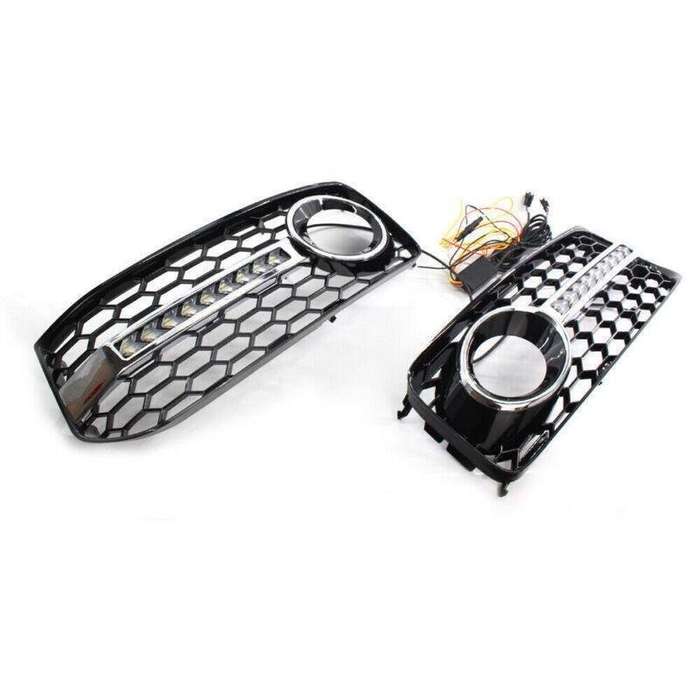 2x Honeycomb Mesh Grille Flowing LED Fog Light Cover Turn Signal For Audi S5 RS5
