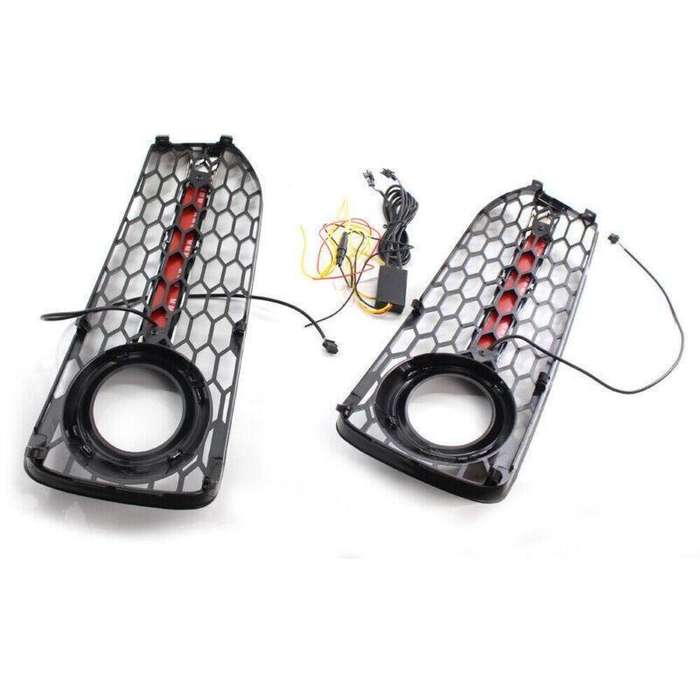 2x Honeycomb Mesh Grille Flowing LED Fog Light Cover Turn Signal For Audi S5 RS5