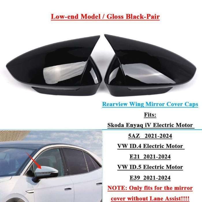 2pcs Rear View Wing Mirror Cover Caps For VW ID.4 VW ID.5 2021-2024 Gloss Black