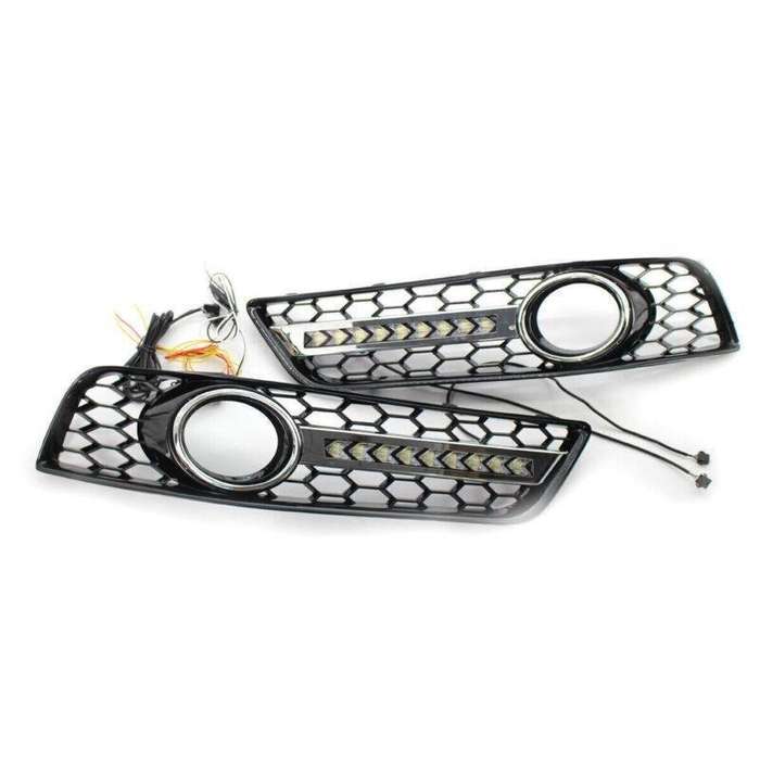 Honeycomb Front Bumper Lower Fog Light Grille w/ DRL Fit For Audi A3 8P 09-13