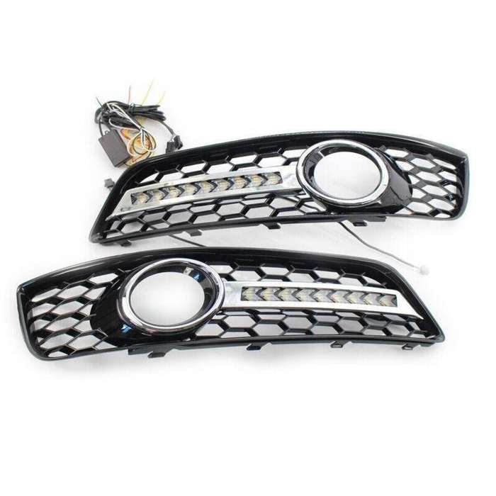 Honeycomb Front Bumper Lower Fog Light Grille w/ DRL Fit For Audi A3 8P 09-13