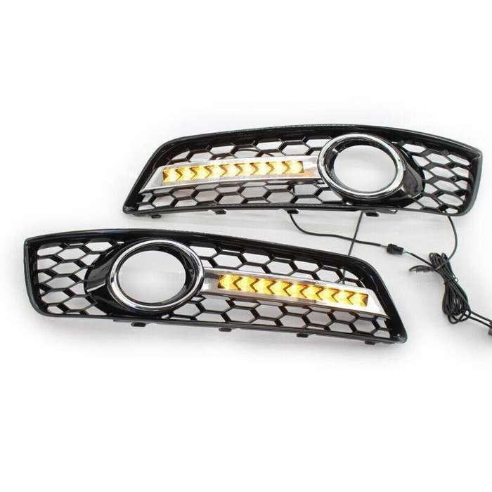 Honeycomb Front Bumper Lower Fog Light Grille w/ DRL Fit For Audi A3 8P 09-13