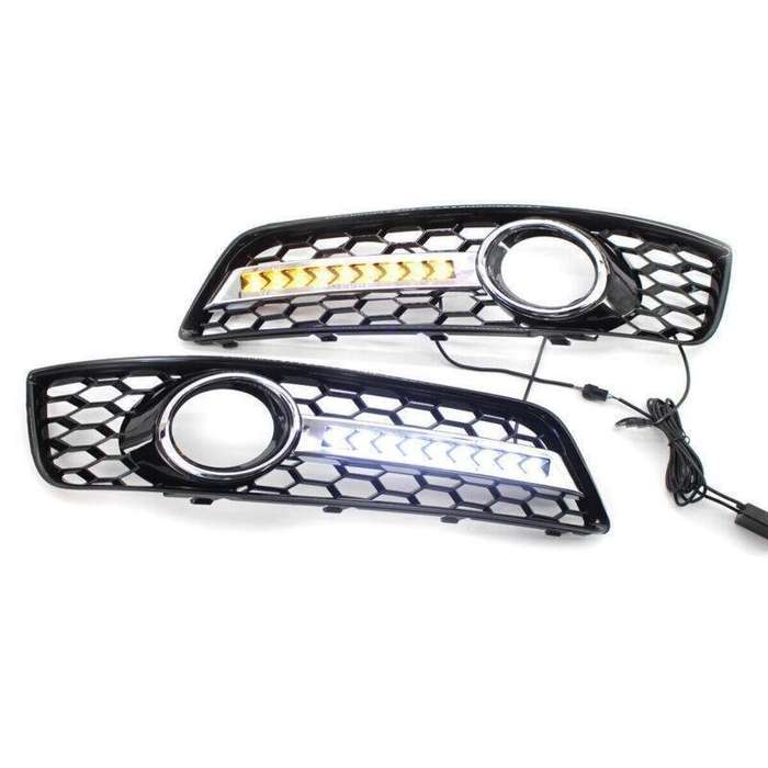 Honeycomb Front Bumper Lower Fog Light Grille w/ DRL Fit For Audi A3 8P 09-13