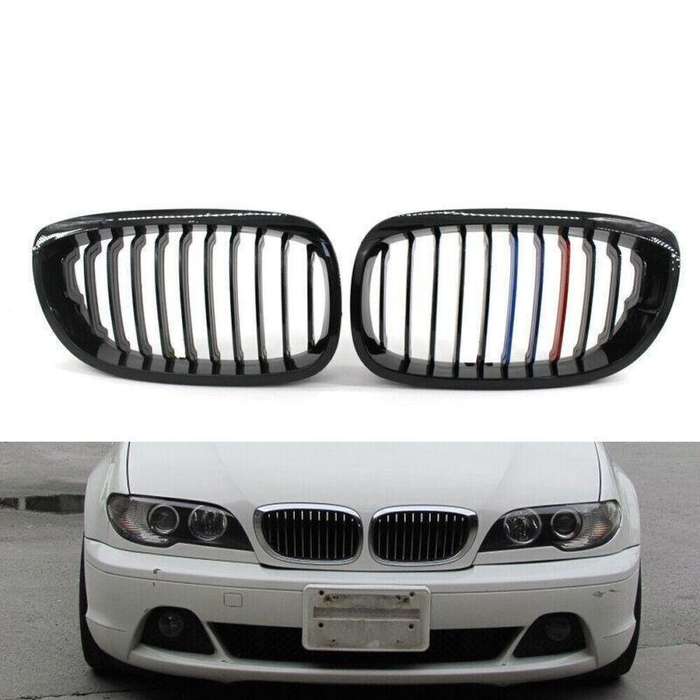 Gloss Black M-Color Kidney Sport Grille For BMW E46 LCI Facelift 2Dr 03-06