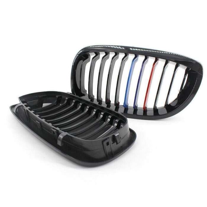 Gloss Black M-Color Kidney Sport Grille For BMW E46 LCI Facelift 2Dr 03-06