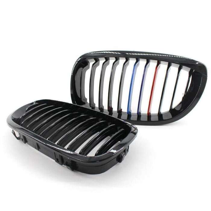 Gloss Black M-Color Kidney Sport Grille For BMW E46 LCI Facelift 2Dr 03-06