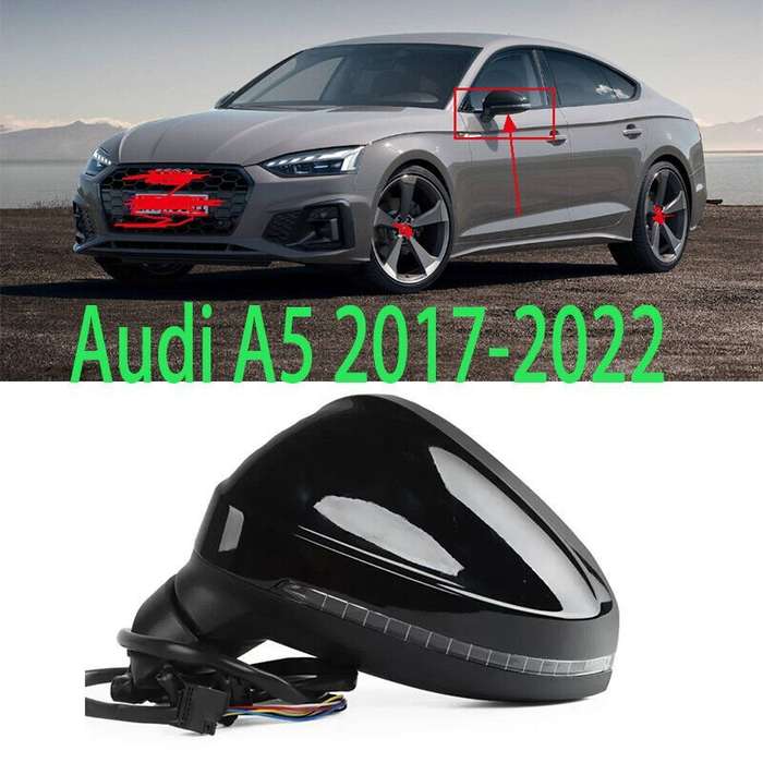 Left Black For Audi A5 2017-22 Side Door rearview Mirror Assembly 8 wires Part