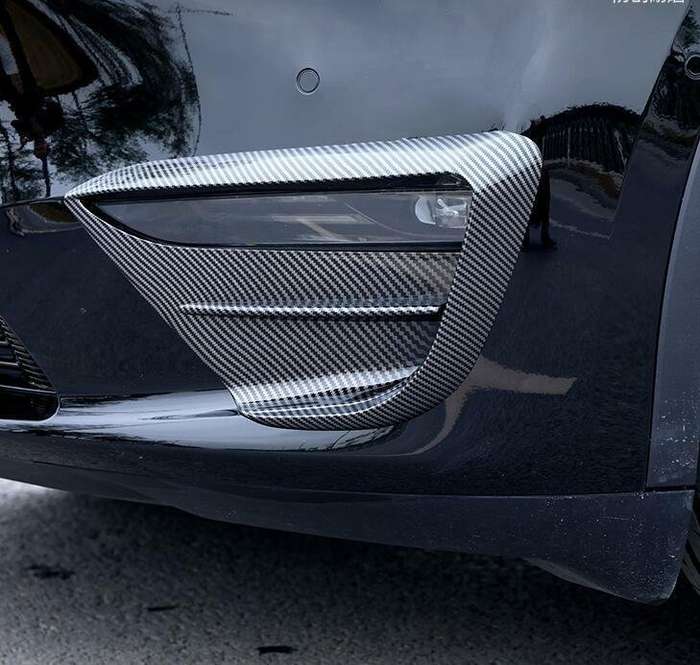 For Tesla Model Y 2020-2022 Carbon Fiber Front Fog Light Lamp Spoiler Cover Trim