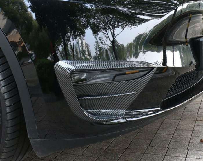 For Tesla Model Y 2020-2022 Carbon Fiber Front Fog Light Lamp Spoiler Cover Trim