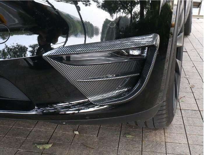 For Tesla Model Y 2020-2022 Carbon Fiber Front Fog Light Lamp Spoiler Cover Trim