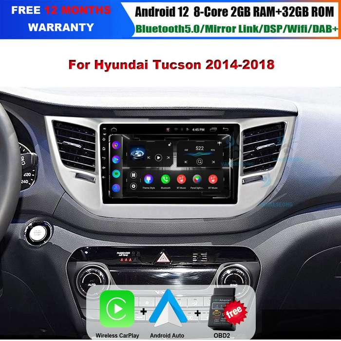 Android 12 Car Radio Head Unit GPS CarPlay Sat Navi For Hyundai Tucson 2014-2018
