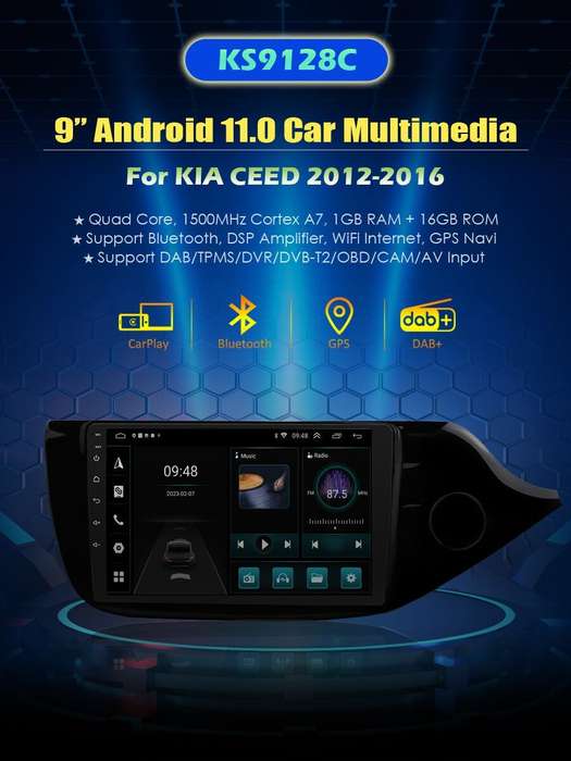 For Kia Ceed 2012-2016 Wifi Head Unit Car Radio GPS Sat Nav Andoid 12 DAB+Stereo