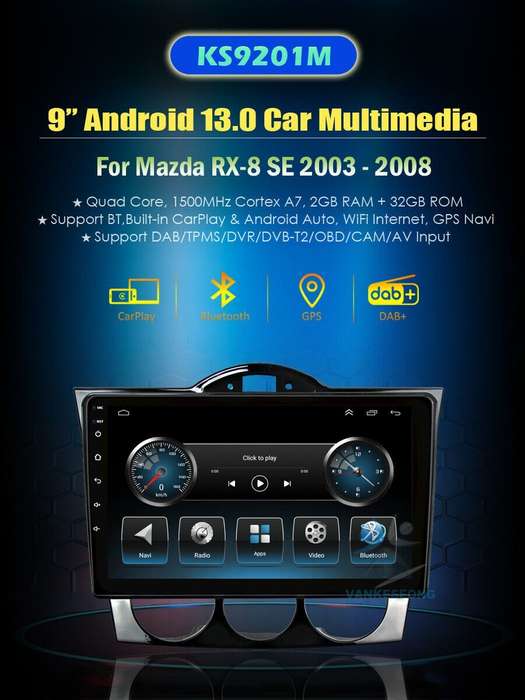 DAB+ CarPlay GPS Sat Nav Android 13 For Mazda RX-8 SE 2003-2008 Car Stereo Radio